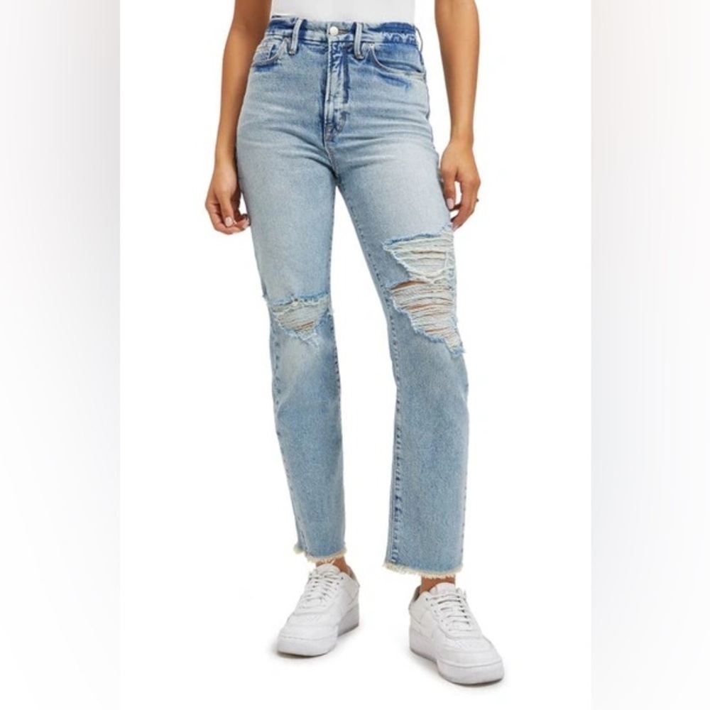 New Good American Good Boy Distressed Boyfriend Jeans Indigo117 Denim Women 0/25